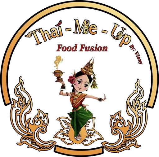 The Thai-Me-Up badge: a Thai dancer holding a covered dish, ringed in gold